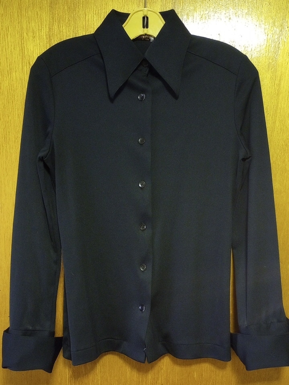 Puccini Vintage Retro Neutral Black Button-Down Shirt w/ Collar, Medium?